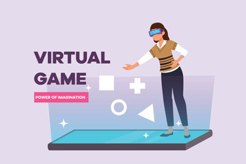 Happy people playing virtual game. Virtual game  concept. Colored flat vector illustration isolated.