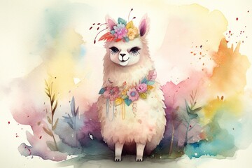 lama in watercolor illustration