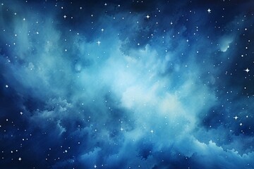 A watercolor artwork depicting a beautiful light blue galaxy and deep space. Generative AI