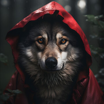 Wolf wearing a red hood