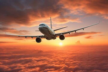 Plane soar sunrise getaway busy. Generative AI