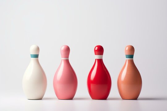 Bowling pins and ball on white background. Generative AI