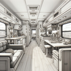 Architectural Drawing of caravan van. 