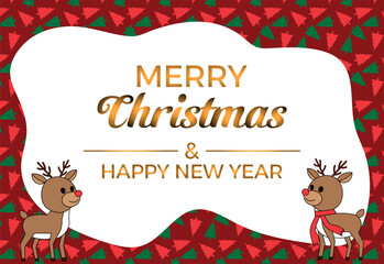 Festive Greeting Card with Reindeer, Merry Christmas, and Happy New Year