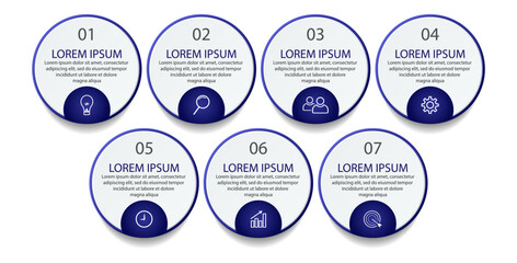 seven step infographic, simple design, lines, colors, icons, 7 parts, suitable for your business presentation