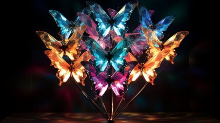 Shape a 3D kaleidoscope of crystalline butterflies, each wing refracting light into a different color, creating an enchanting display of luminosity.
