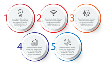 Five step infographic design, simple design, lines, colors, icons, 5 parts, suitable for your business presentation