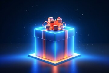 Box with glowing light, opens magically, surprise idea, prize drawing, secret present, packaging mockup, sale, 3D illustration. Generative AI - obrazy, fototapety, plakaty