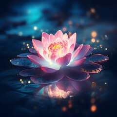 Lotus flower with magical bokeh lights 