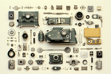 set of vintage cameras parts