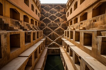 Historic step well in Jaipur, India showcasing remarkable architecture of stairs. Generative AI