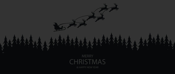 Christmas background. Christmas deer, Santa claus, santa Carriage, Greeting card, banner, poster,  header, holiday cover