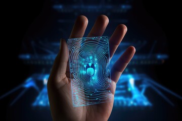 Biometric identification fingerprint scanning . The system of fingerprint scanning - biometric security devices - obrazy, fototapety, plakaty