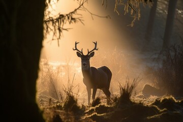 a beautiful view of a deer in the morning. Generative AI