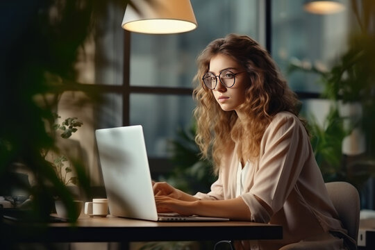 young woman working in an office at a computer