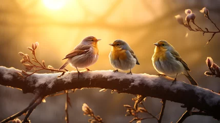 Poster de jardin  Little Happy Birds at Sunrise - Generative AI  © MrGeoff