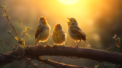 Little Happy Birds at Sunrise - Generative AI - obrazy, fototapety, plakaty