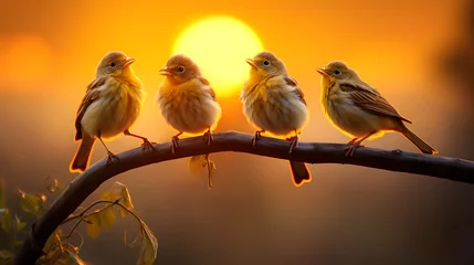 Fotobehang Little Happy Birds at Sunrise - Generative AI © MrGeoff