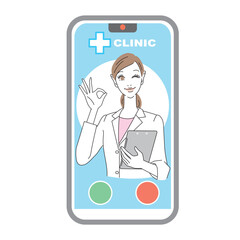 オンライン診察の女性医師画面