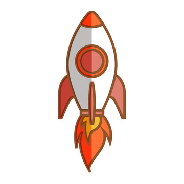 Vector rocket flying to the moon cartoon vector icon illustration technology transportation icon isolated
