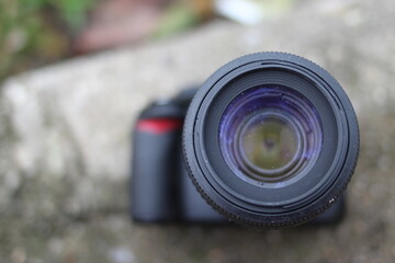 Front view of a camFront view of a camera photograph.