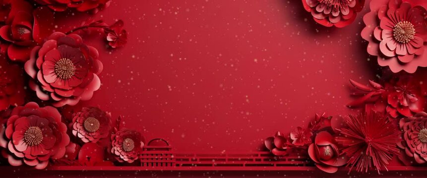 Anamorphic video Happy Chinese new year Concept for holiday, Chinese Celebration animation Traditional Chinese year red background Chinese Festival.
