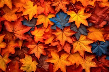 Naklejka na ściany i meble Background of colorful autumn leaves forming a pattern. Generative AI