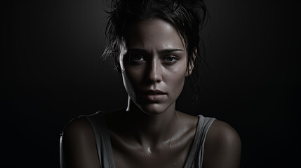 Portrait of a Woman Depicting Extreme Depression, Use in Mental Health Awareness or Support Campaigns