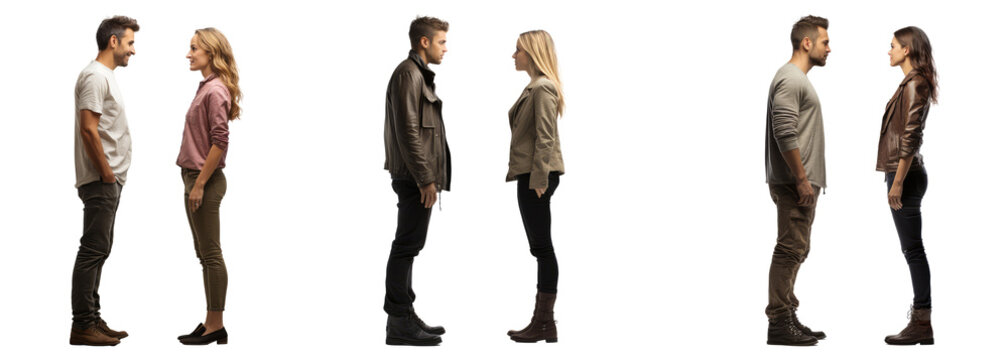 man and woman stand facing each other