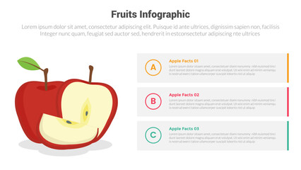 fruit fresh and healthy apple infographics template diagram with 3 point step creative design for slide presentation