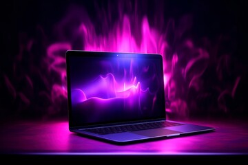 Mockup of beautiful laptop with multicolor background