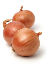 Fresh onion bulbs isolated on white background