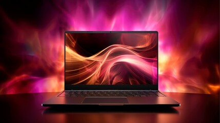 Mockup of beautiful laptop with multicolor background