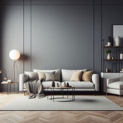 Living Room Interior Design Mockup on a Grey Wall Background