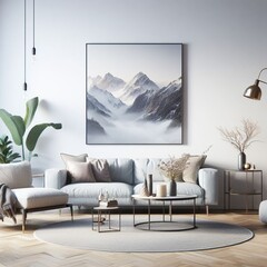 Living Room Interior Design Mockup on a White Wall Background