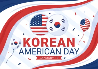 Fotobehang Korean American Day Vector Illustration on January 13 with USA and South Korean Flag to Commemorate Republic Of Alliance in Flat Background Design © denayune