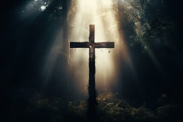 Fototapeta premium Cross symbol in mystical light Cross sign holy