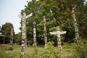 Beautiful view of the Totem Pole in Capilano Suspension Bridge Park in Vancouver, Canada