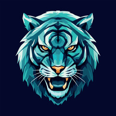 Vector illustration of an emerald tiger head isolated on a dark background