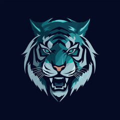 Tiger head mascot logo for a sports team vector icon illustration of an emerald design on dark background