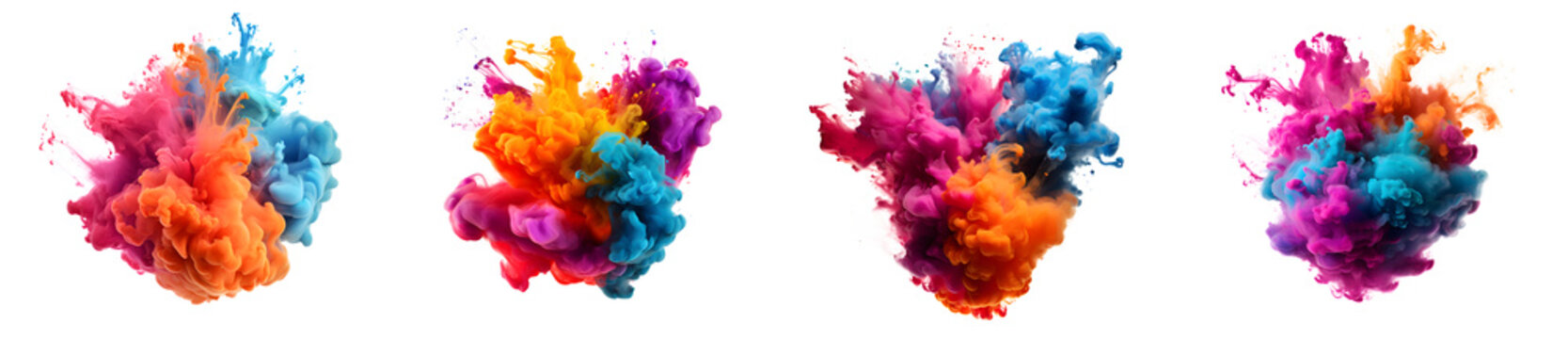 Set of colorful paint splashes Ink in water, Rainbow of colors, isolated on white background. isolated on white and transparent background

