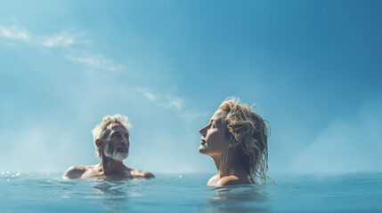 Retired Senior Couple Relaxing In Swimming Pool On Summer Vacation