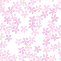 Beautiful pink flowers on white background. Cute little flowers are falling. Flowers are blooming. Seamless pattern vector for fabric, crafting tape, card, curtain, skirt, shirt, cloth, wrapping paper