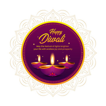 Indian festival Happy Diwali background with illuminated oil lamps (diyas) and mandala decoration. Holiday Background, Diwali celebration greeting card, diwali unit design, vector illustration.