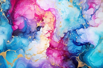 Abstract swirling alcohol ink design for surface print, high-quality and messy wet artistic repeat pattern. Generative AI - obrazy, fototapety, plakaty