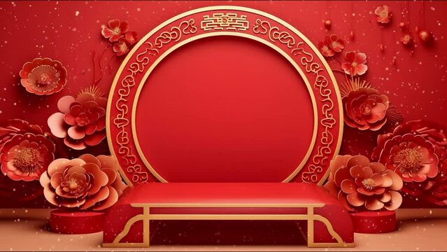 Chinese new year. Podium 3d animation for product display.