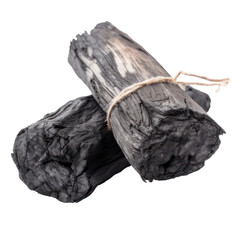 Two natural wood charcoal isolated on transparent background,transparency 