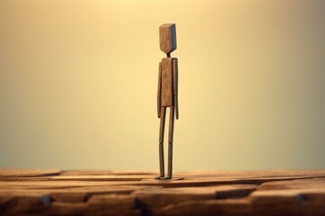 Alone, standing wooden symbol. Generative AI