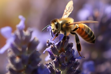 bee pollinating lavender. Generative AI