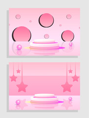 Set red pink love 3d object cylinder pedestal podium display gradient color minimal scene showroom